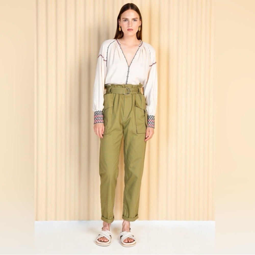 Anthropologie Magali Pascal New M Olive Green Paper Bag Waist Stevie Cargo Pant